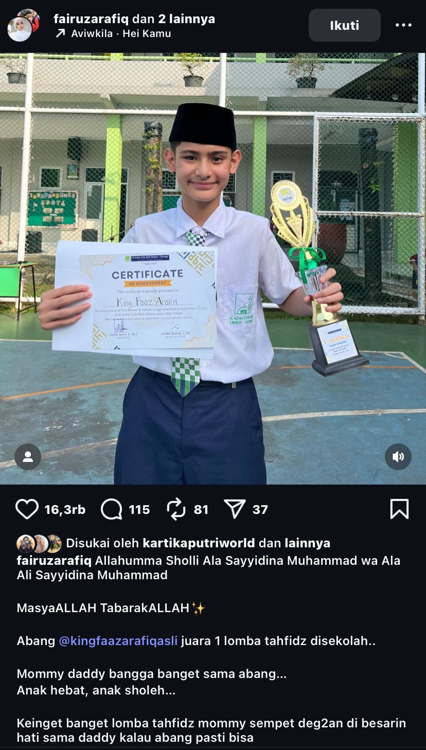 King Faaz juara satu lomba tahfidz.